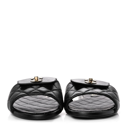 Chanel Lambskin Quilted CC Turnlock Sandals 37.5 Black 2 of 8