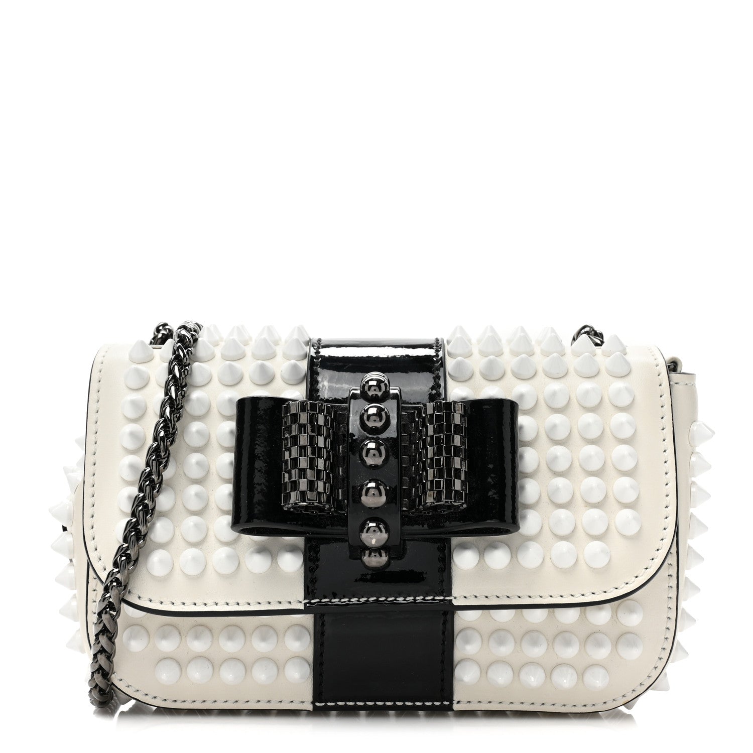 Christian Louboutin Calfskin Spikes Sweety Charity Shoulder Bag White Black 1 of 12