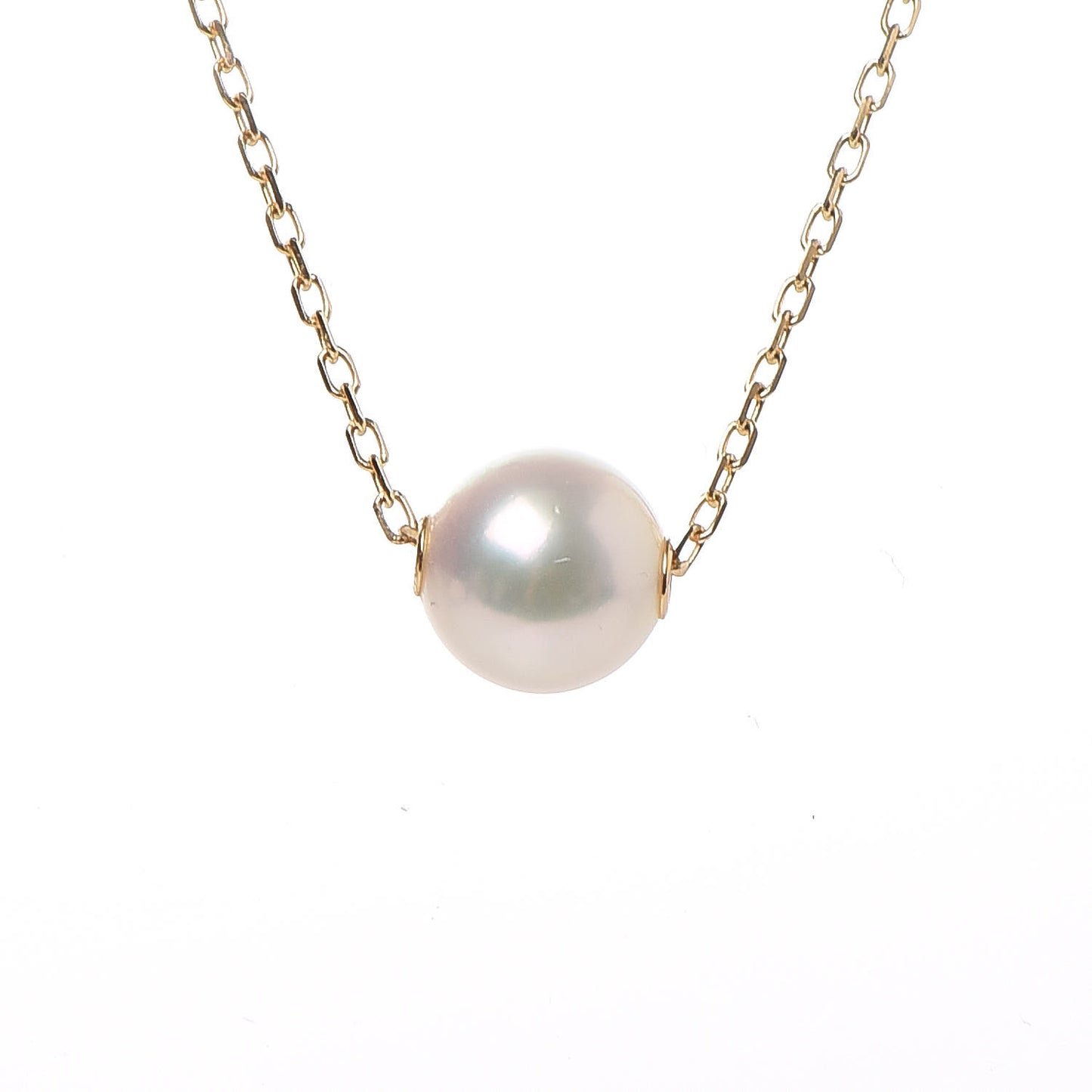 18K Yellow Gold Akoya Pearl 8mm Single Pendant Necklace