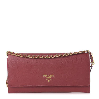 Prada Saffiano Metal Oro Chain Wallet Fuoco 1 of 11
