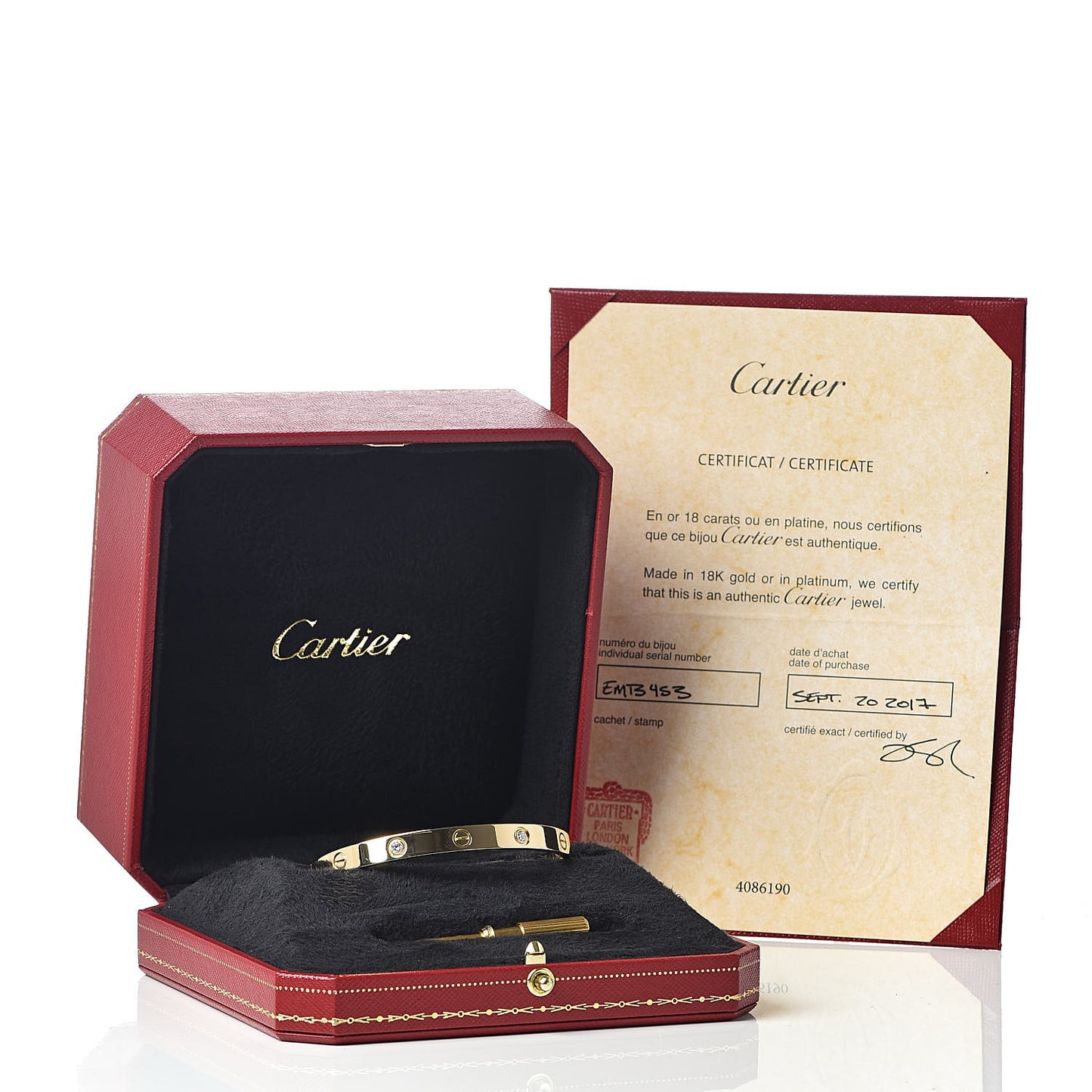 18K Yellow Gold 4 Diamond LOVE Bracelet 18