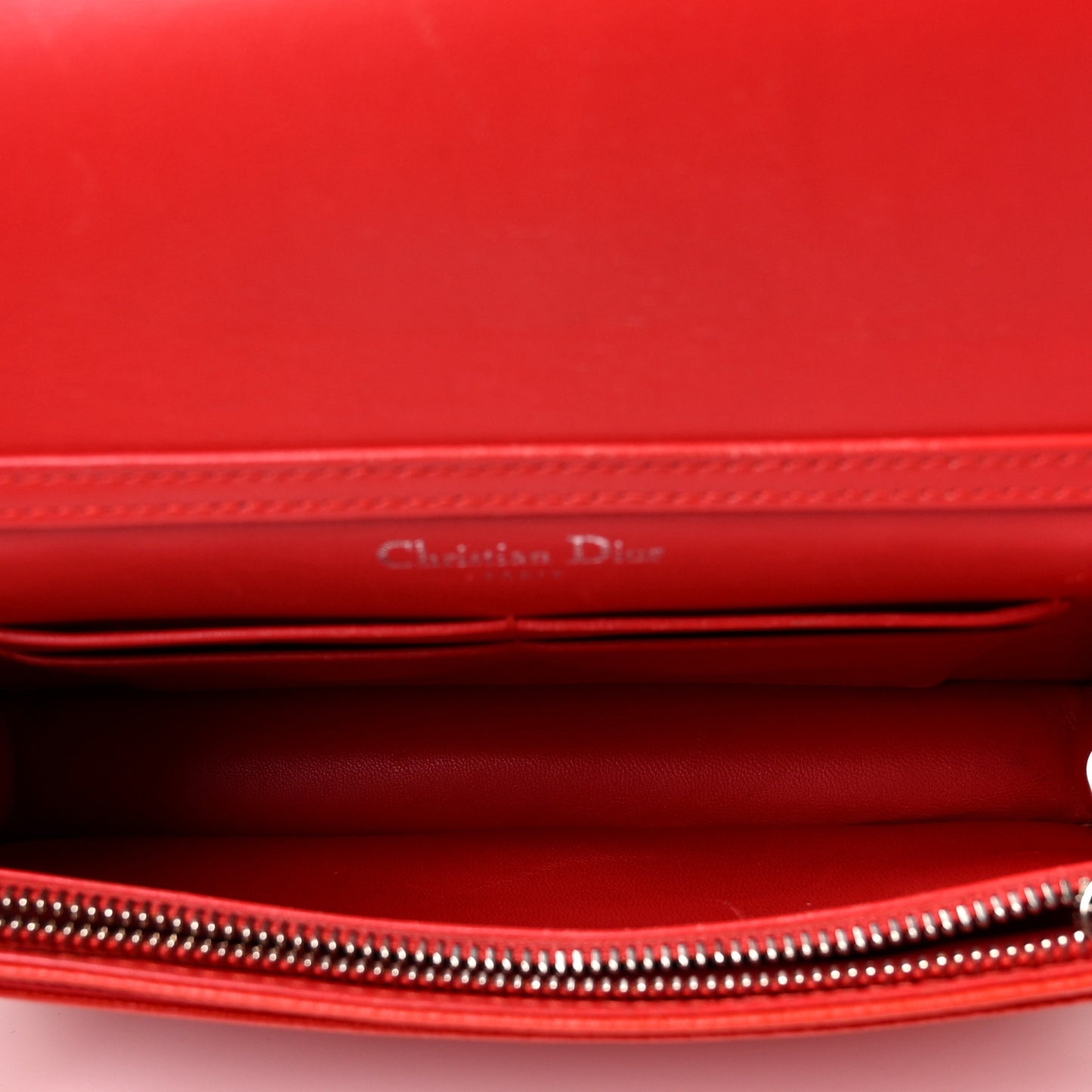 Grained Calfskin Diorama Wallet on Chain Pouch Rouge Vif