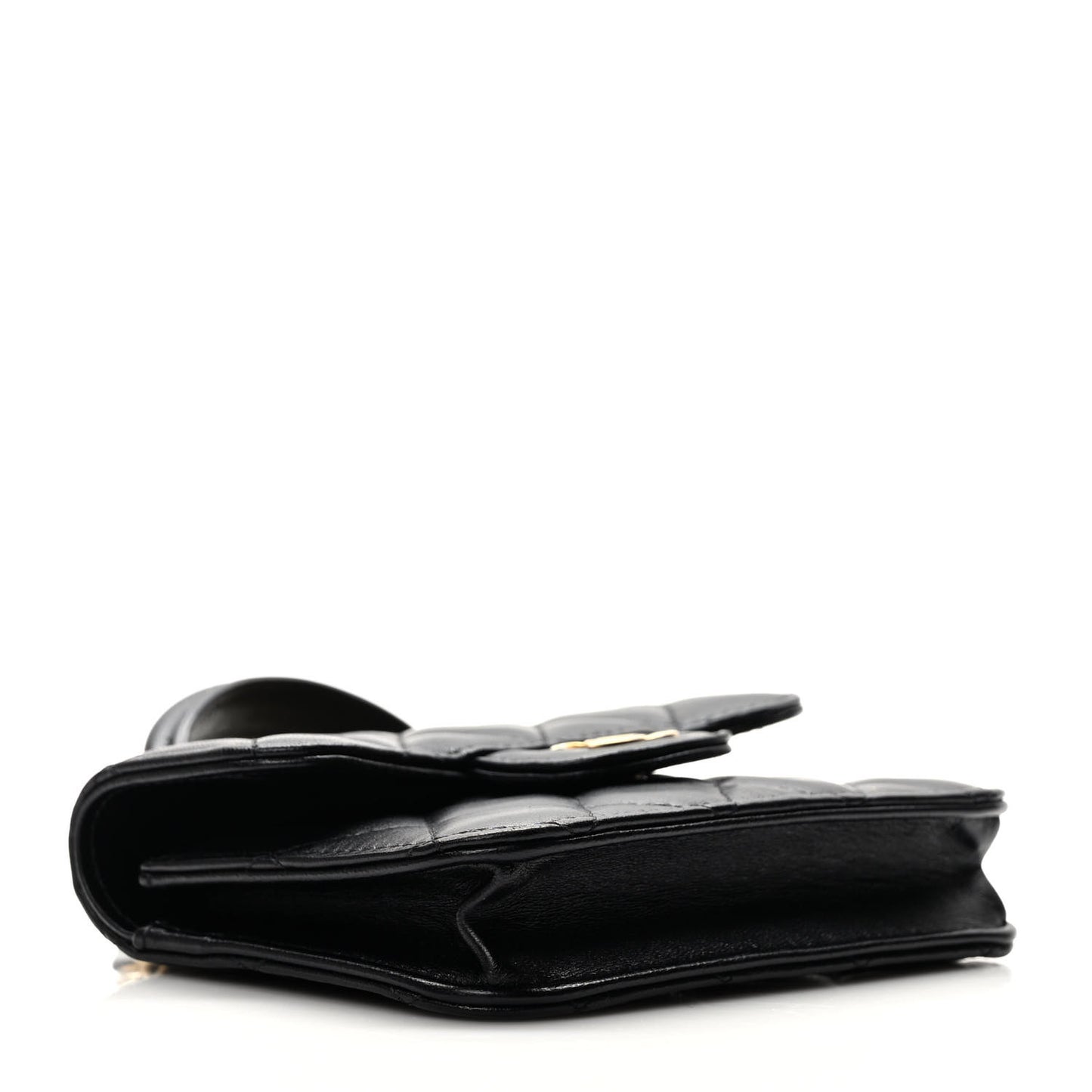 Lambskin Quilted Top Handle Flap Coin Purse With Chain Black