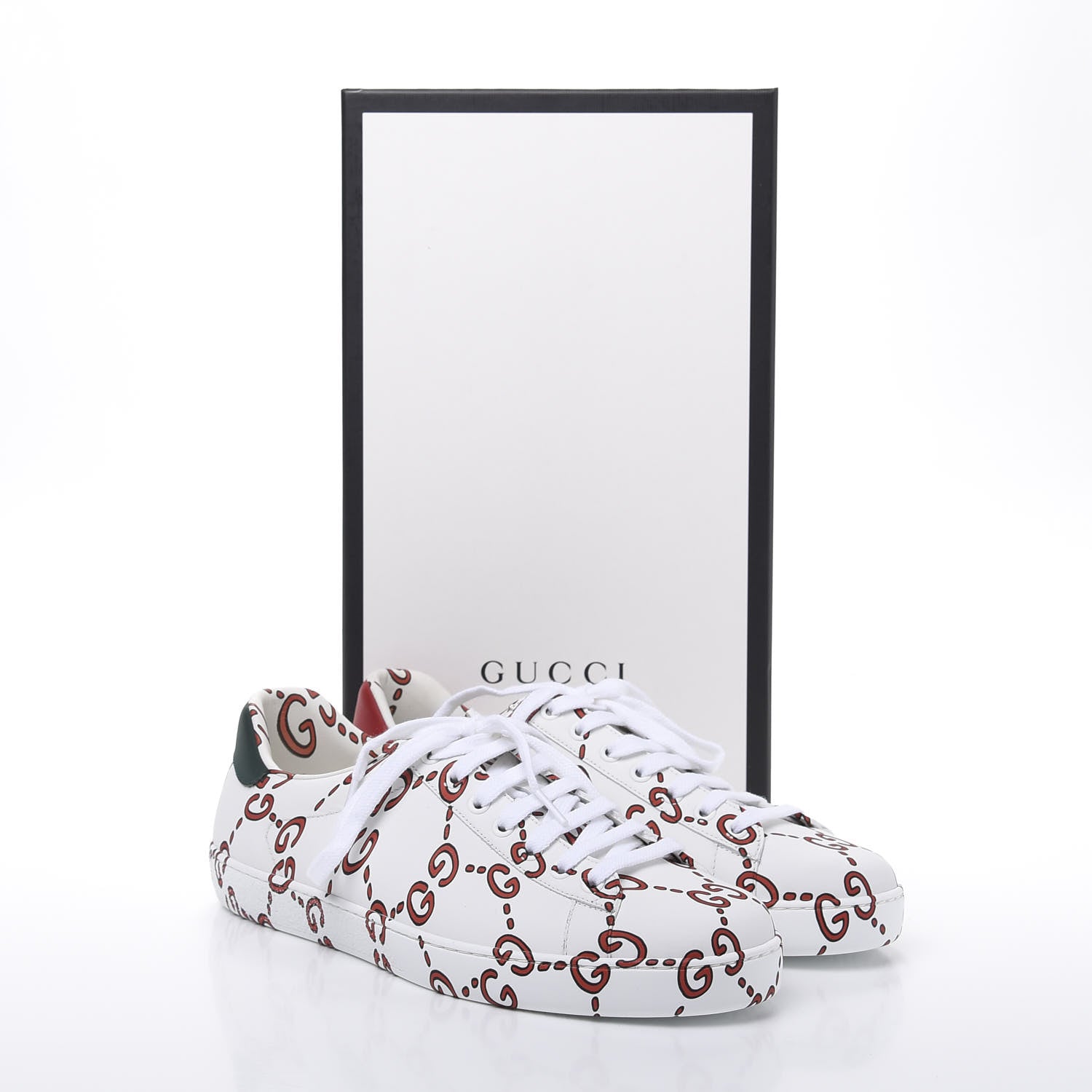 Gucci Calfskin GucciGhost Print Mens Ace Sneakers 8 White Hibiscus Red 10 of 10