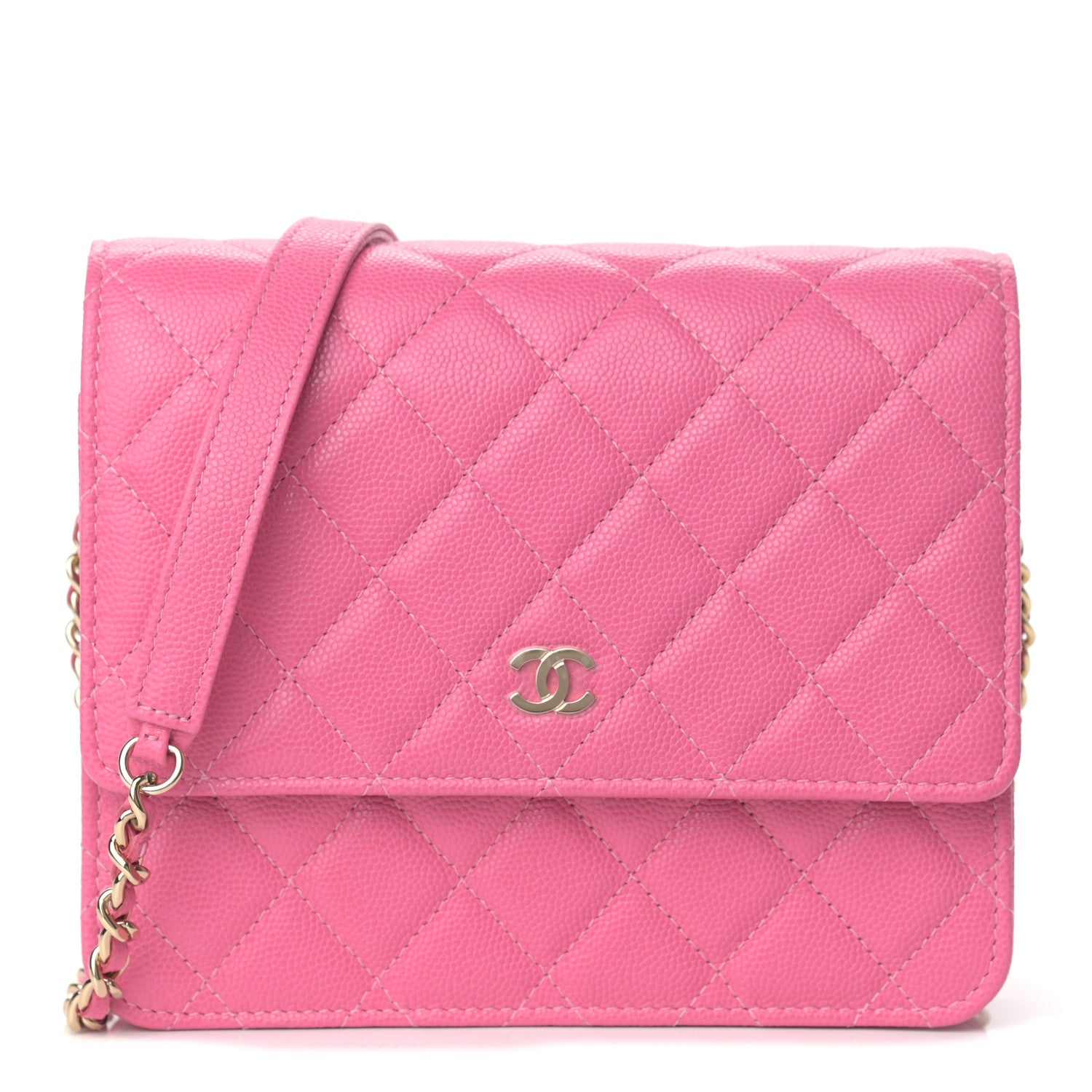 Chanel Caviar Quilted Square Wallet On Chain WOC Pink 1 of 9