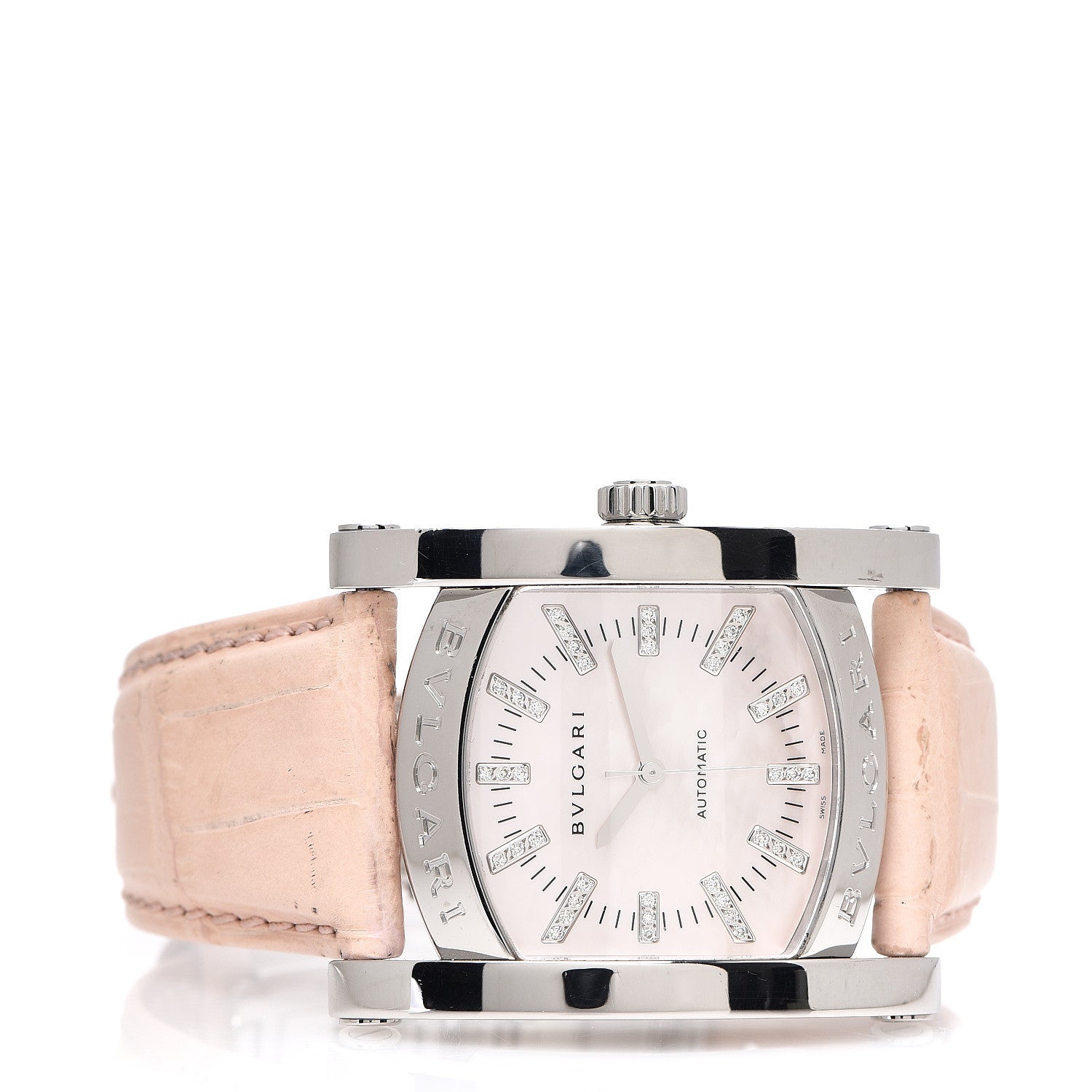 Bulgari Stainless Steel Alligator Diamond Mother of Pearl 35mm Assioma Quartz Watch 2 of 4