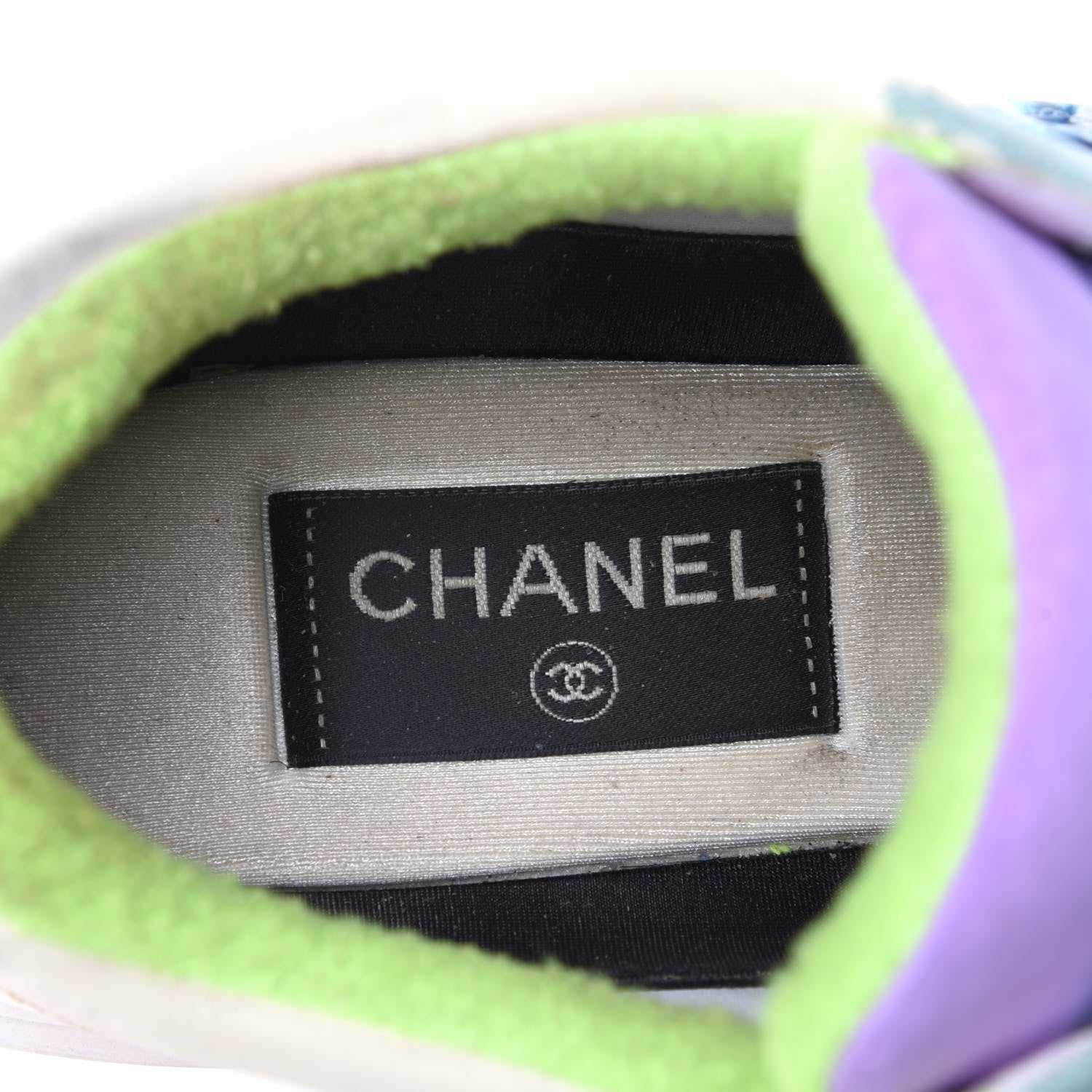Chanel Nylon Lambskin Suede Calfskin CC Sneakers 39 Green Purple Pink 9 of 10