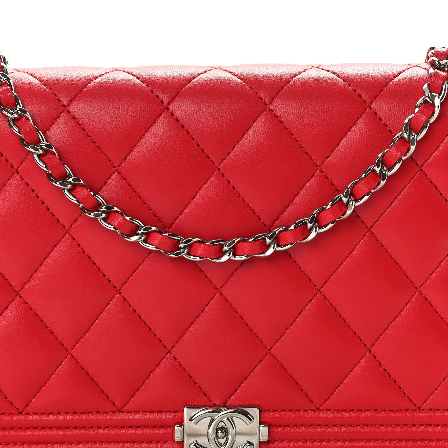 Lambskin Quilted Boy Wallet On Chain WOC Red