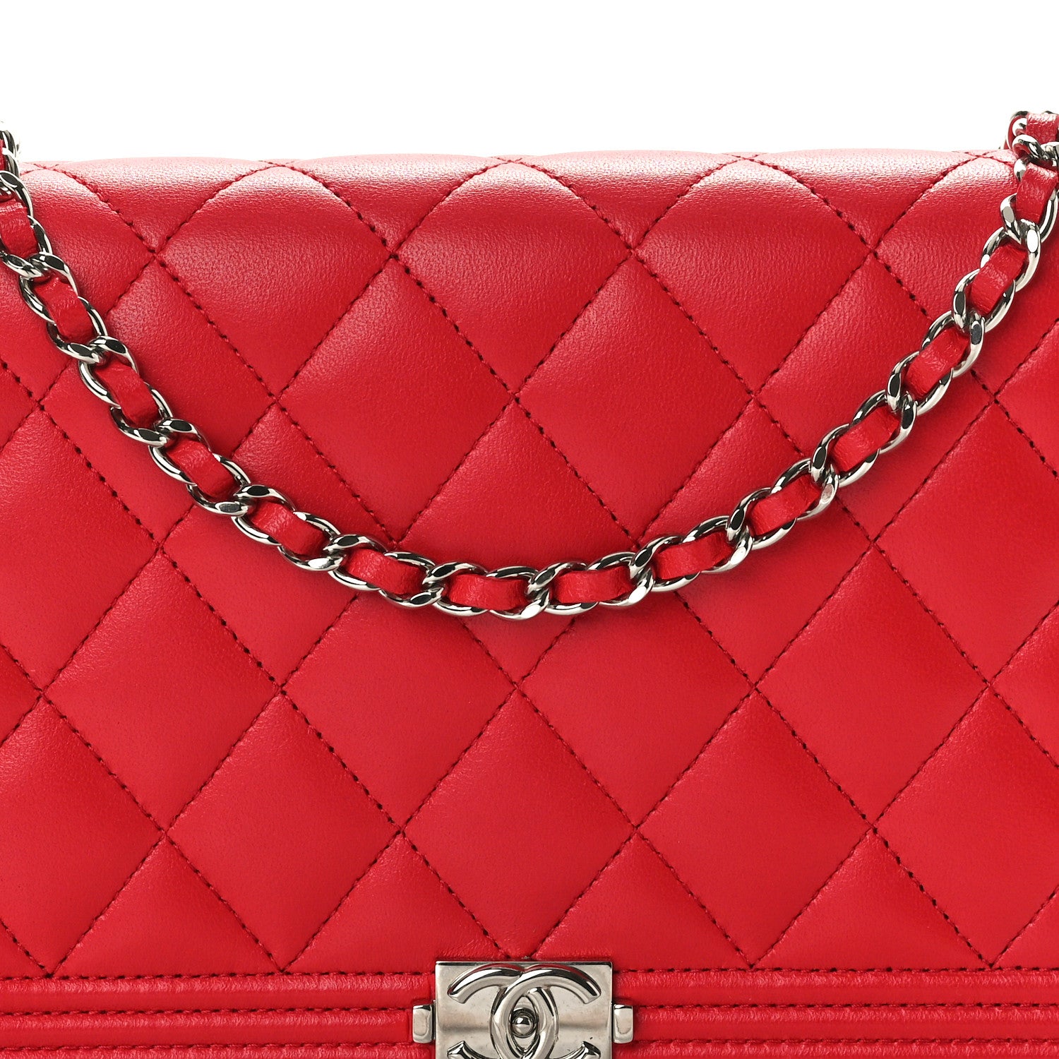 Chanel Lambskin Quilted Boy Wallet On Chain WOC Red 8 of 11