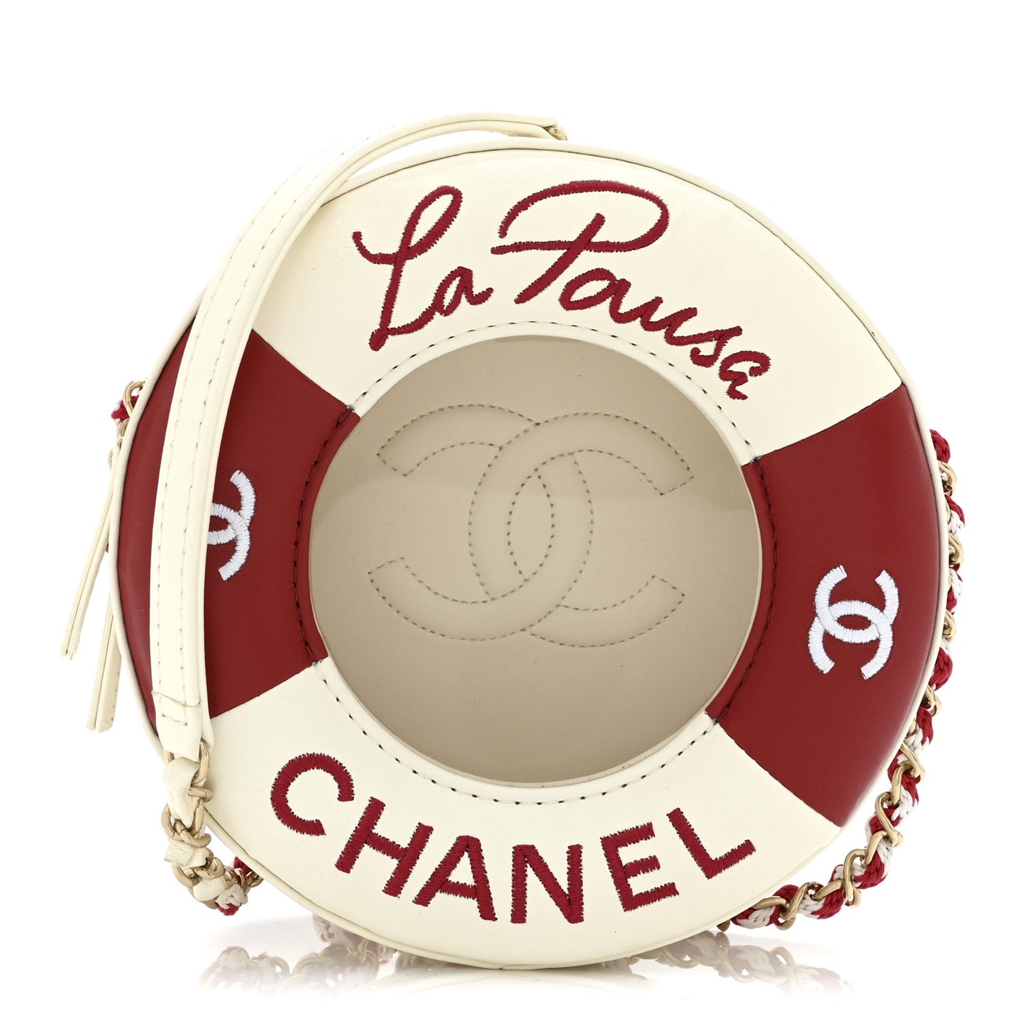Lambskin Coco Lifesaver Round Bag Red White