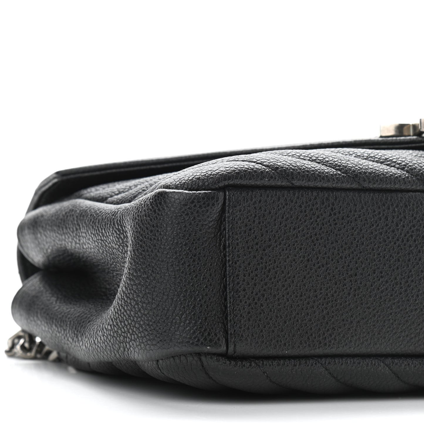 Grained Calfskin Matelasse Chevron Medium Monogram Chain Bag Black