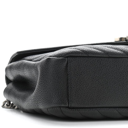 Saint Laurent Grained Calfskin Matelasse Chevron Medium Monogram Chain Bag Black 8 of 10