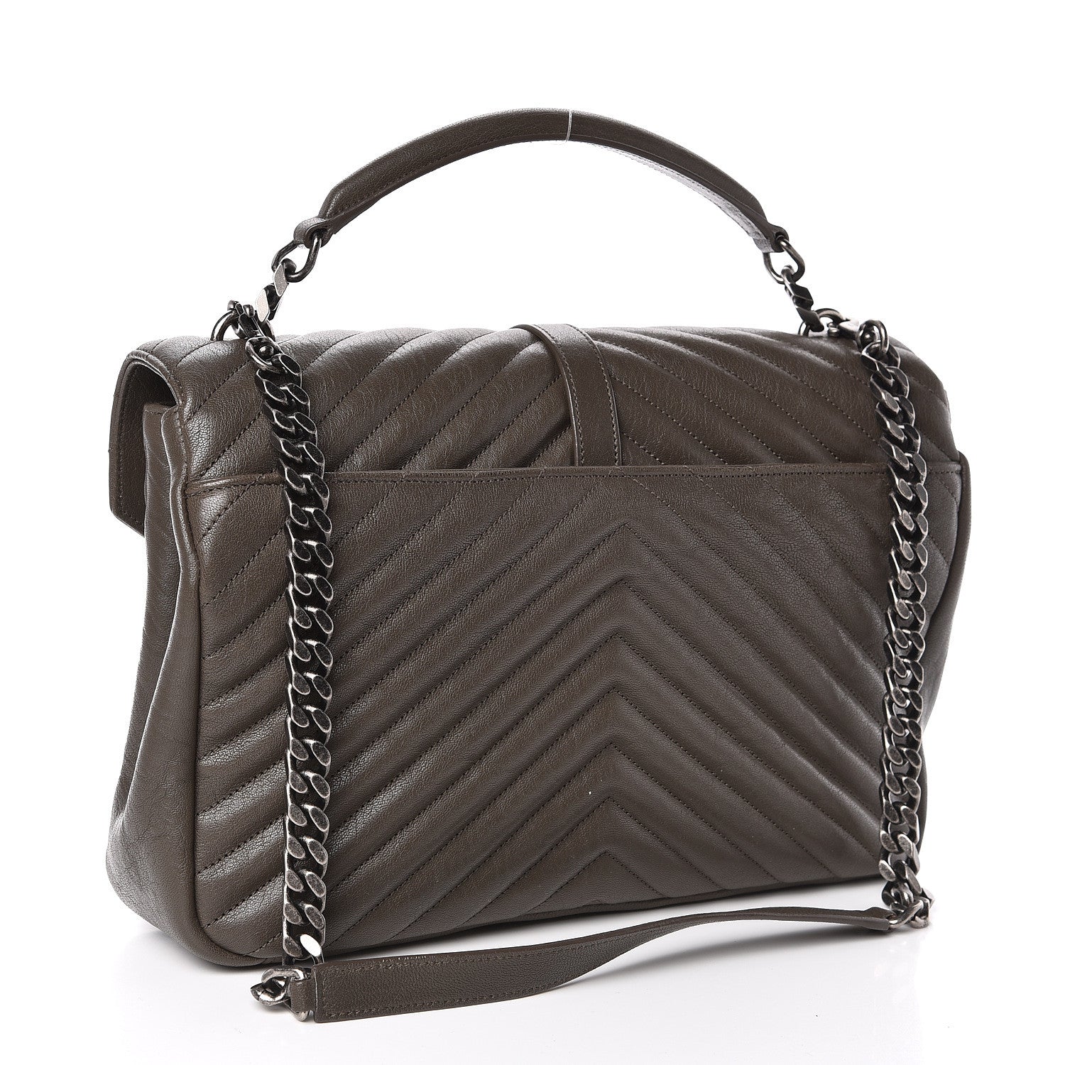 Saint Laurent Sheepskin Matelasse Chevron Monogram Large College Satchel Dark Anthracite 3 of 10