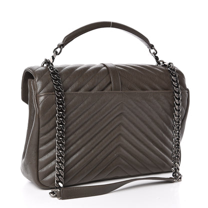 Saint Laurent Sheepskin Matelasse Chevron Monogram Large College Satchel Dark Anthracite 3 of 10
