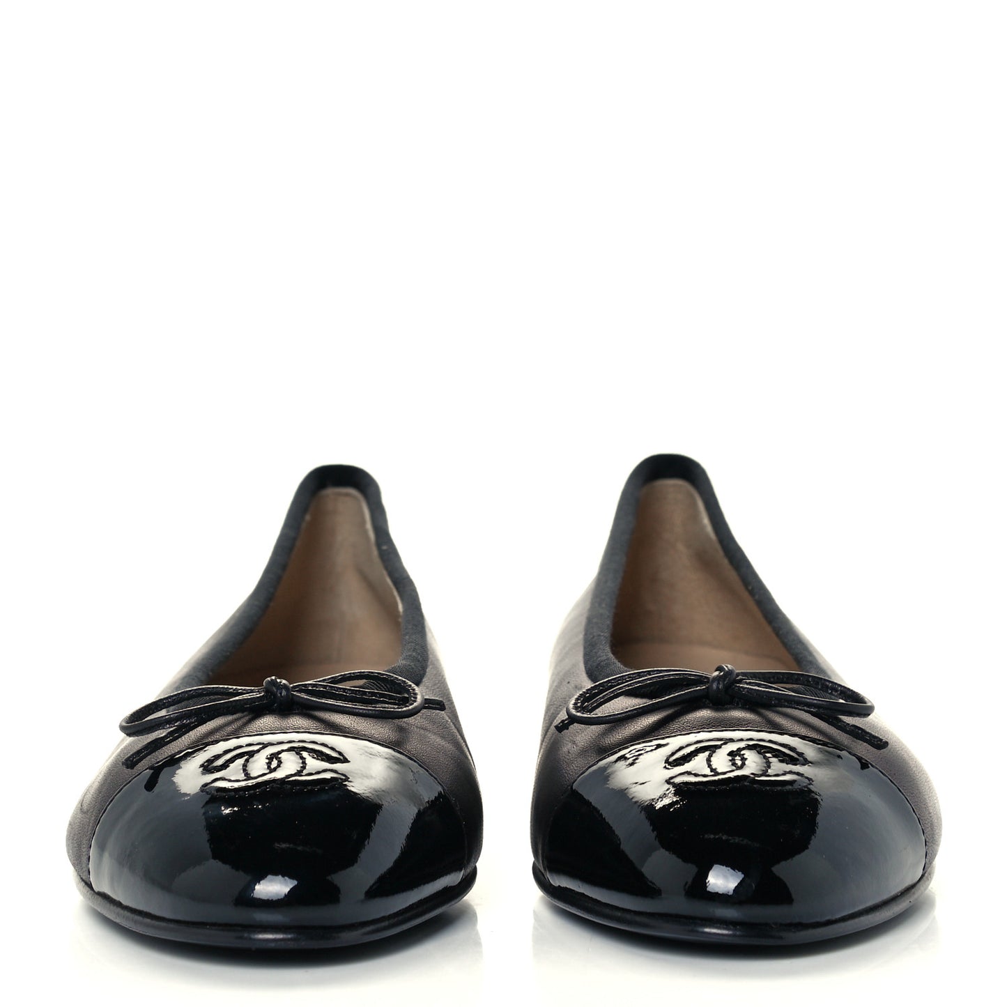 Lambskin Patent Cap Toe Ballerina Flats 40 Black