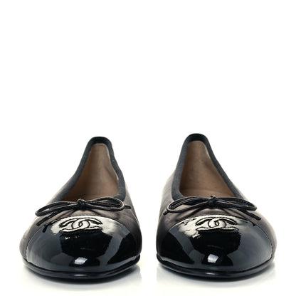 Chanel Lambskin Patent Cap Toe Ballerina Flats 40 Black 3 of 10
