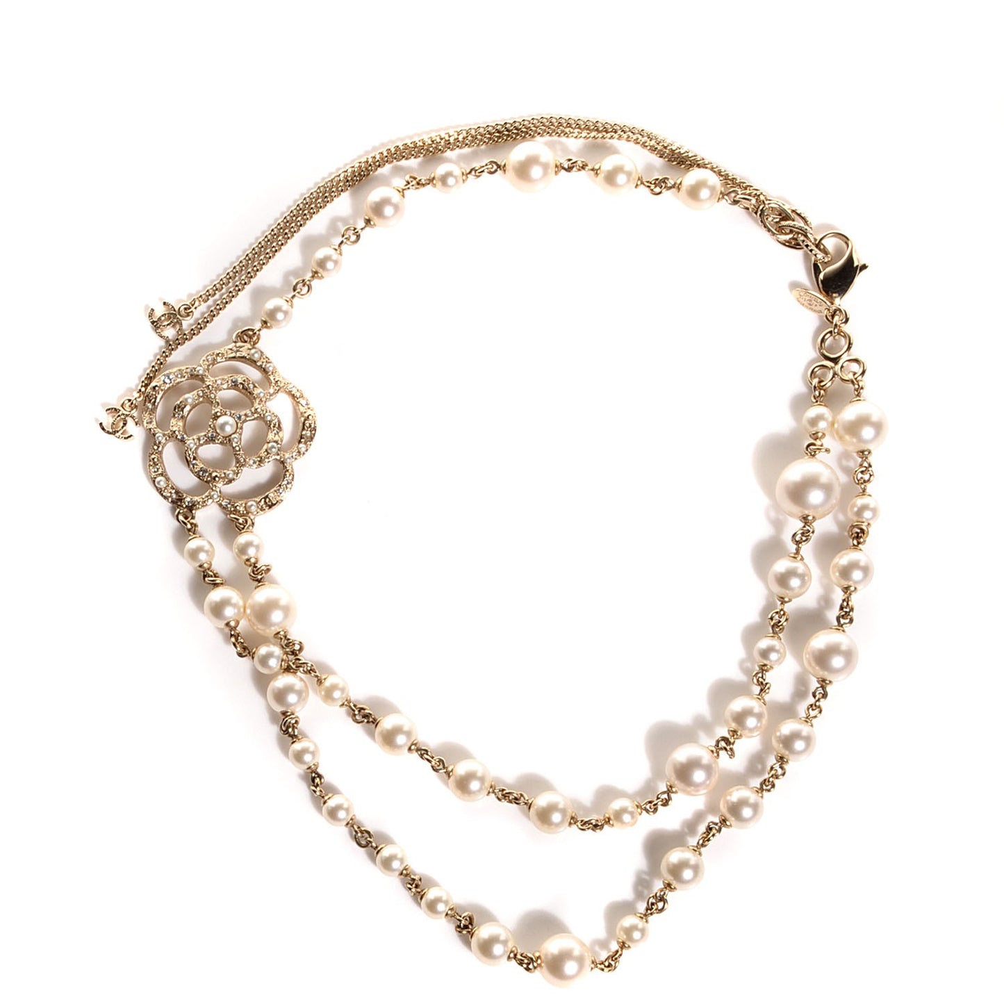 Crystal Pearl Camellia Necklace Gold