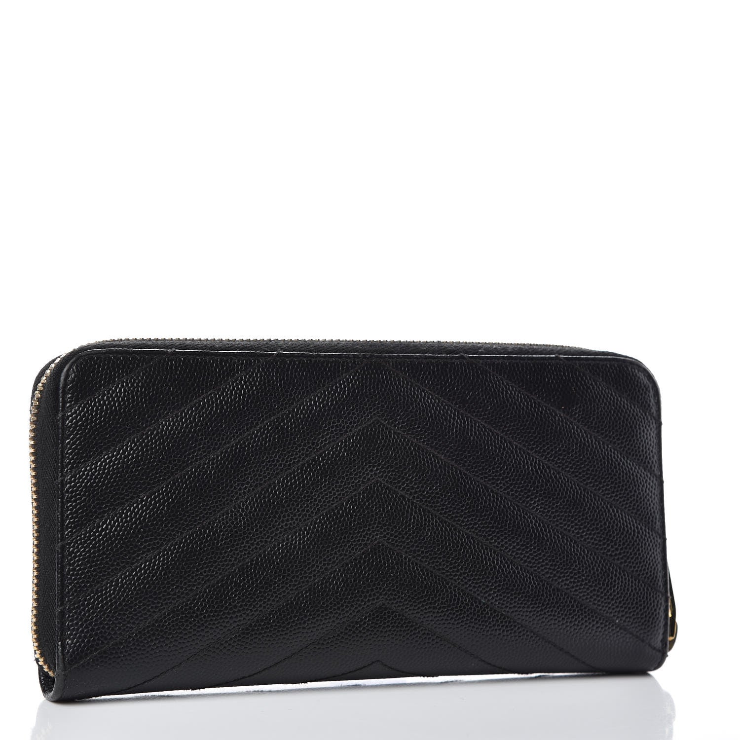 Saint Laurent Grain De Poudre Matelasse Chevron Monogram Zip Around Wallet Black 3 of 8
