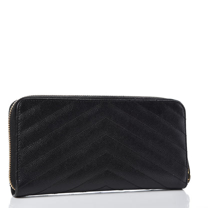Saint Laurent Grain De Poudre Matelasse Chevron Monogram Zip Around Wallet Black 3 of 8