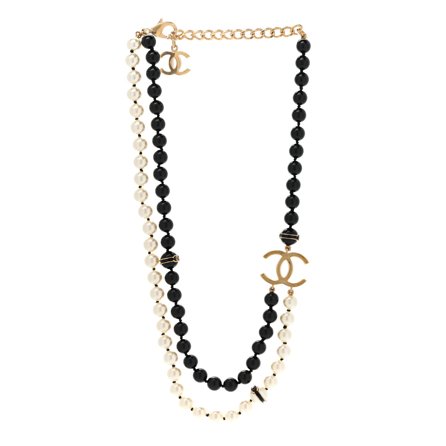 Pearl Beaded CC Necklace Black White