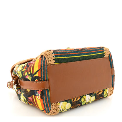 Dolce & Gabbana Raffia Crochet Embroidered Padlock Flap Satchel Beige Multicolor 4 of 12