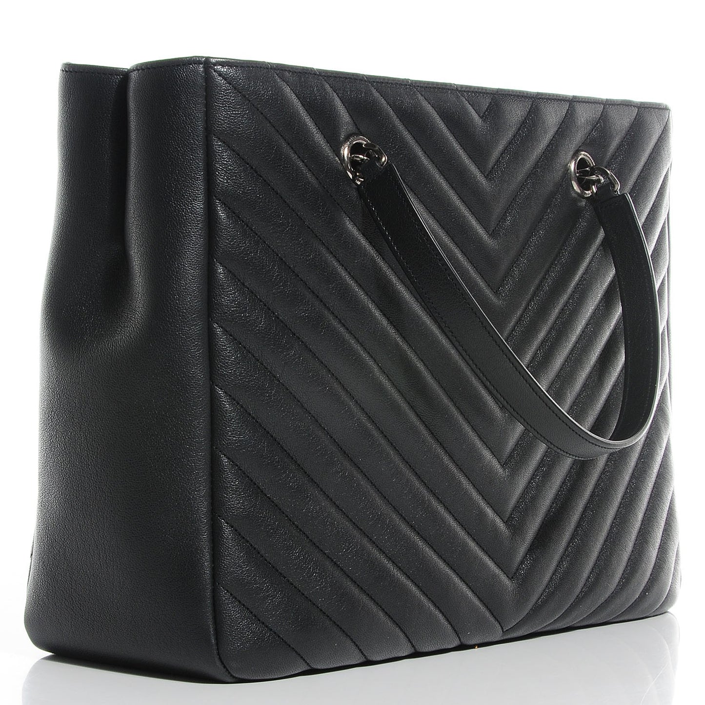 Sheepskin Matelasse Chevron Large Monogram Shopper Black