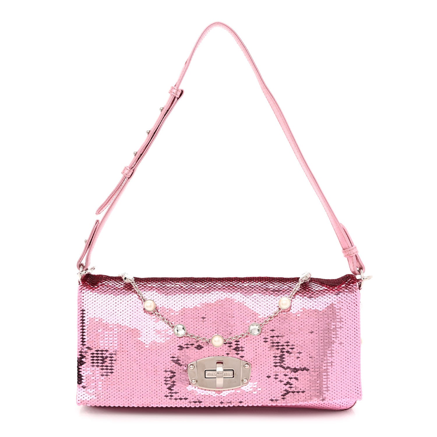 Miu Miu Paillettes Crystal Sequin Flap Rosa 1 of 11
