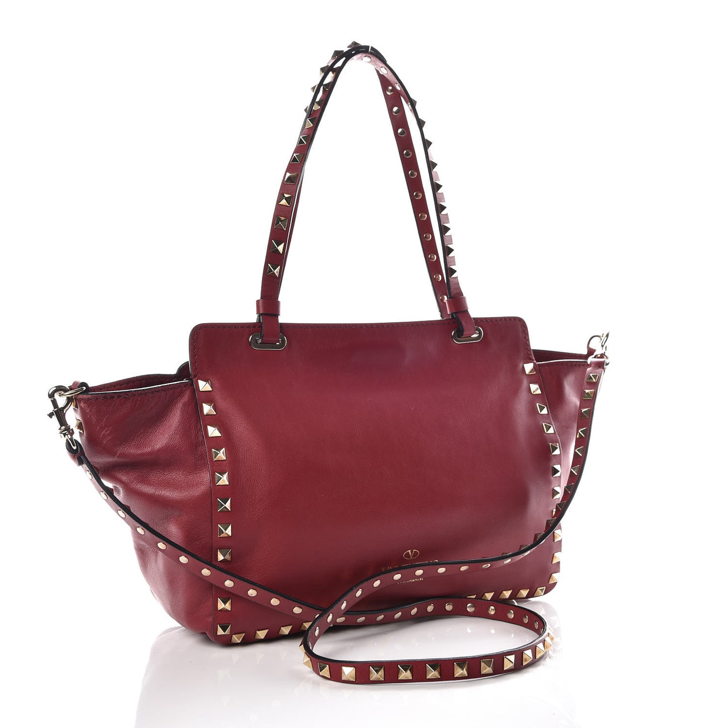 Vitello Small Rockstud Tote Scarlet