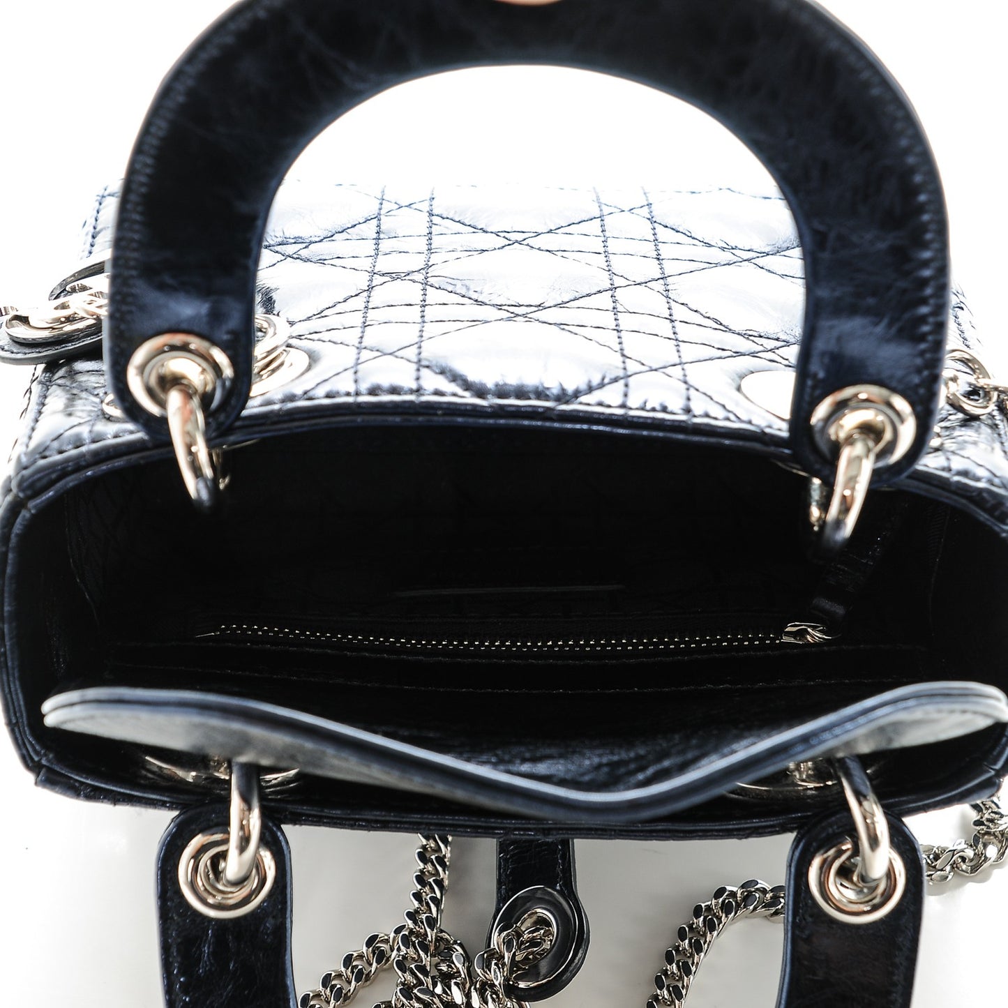 Metallic Calfskin Cannage Mini Lady Dior Marine