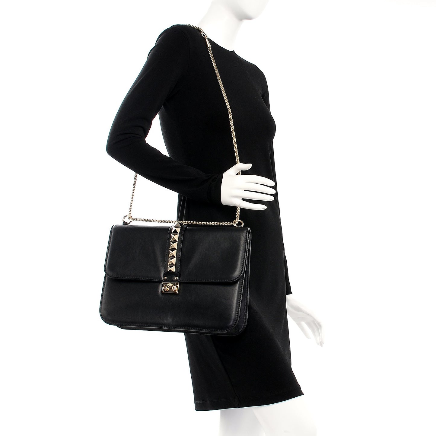 Vitello Large Glam Lock Rockstud Flap Black
