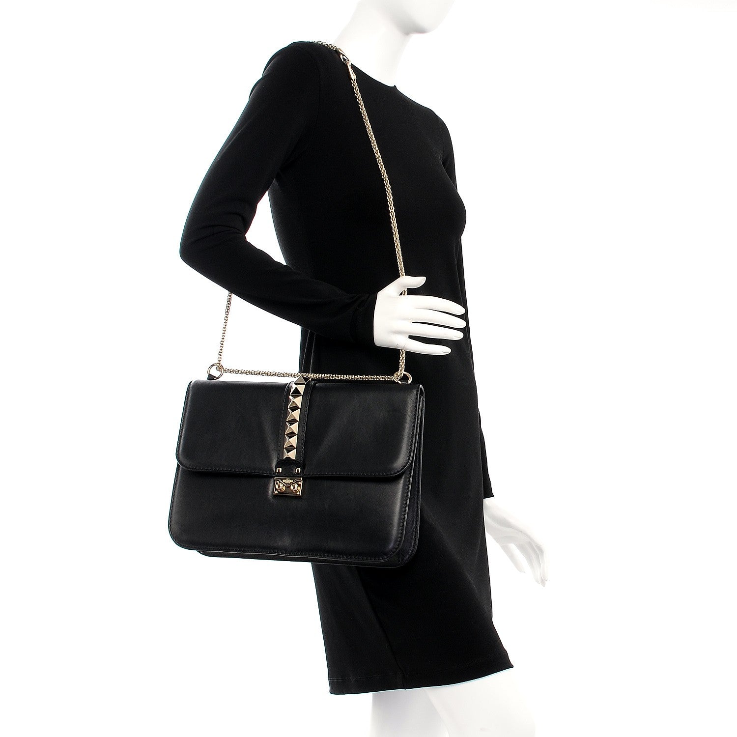 Valentino Garavani Vitello Large Glam Lock Rockstud Flap Black 2 of 7
