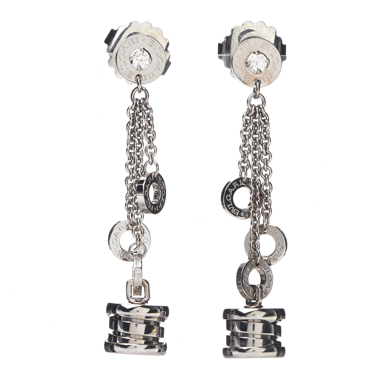 Bulgari 18K White Gold Diamond B.Zero1 Drop Earrings 1 of 4
