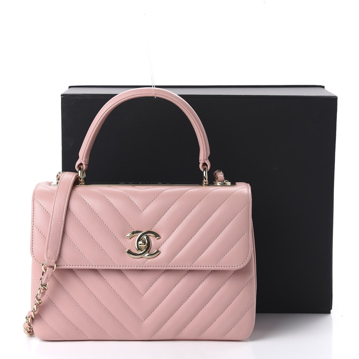 Lambskin Chevron Quilted Small Trendy CC Dual Handle Flap Bag Light Pink