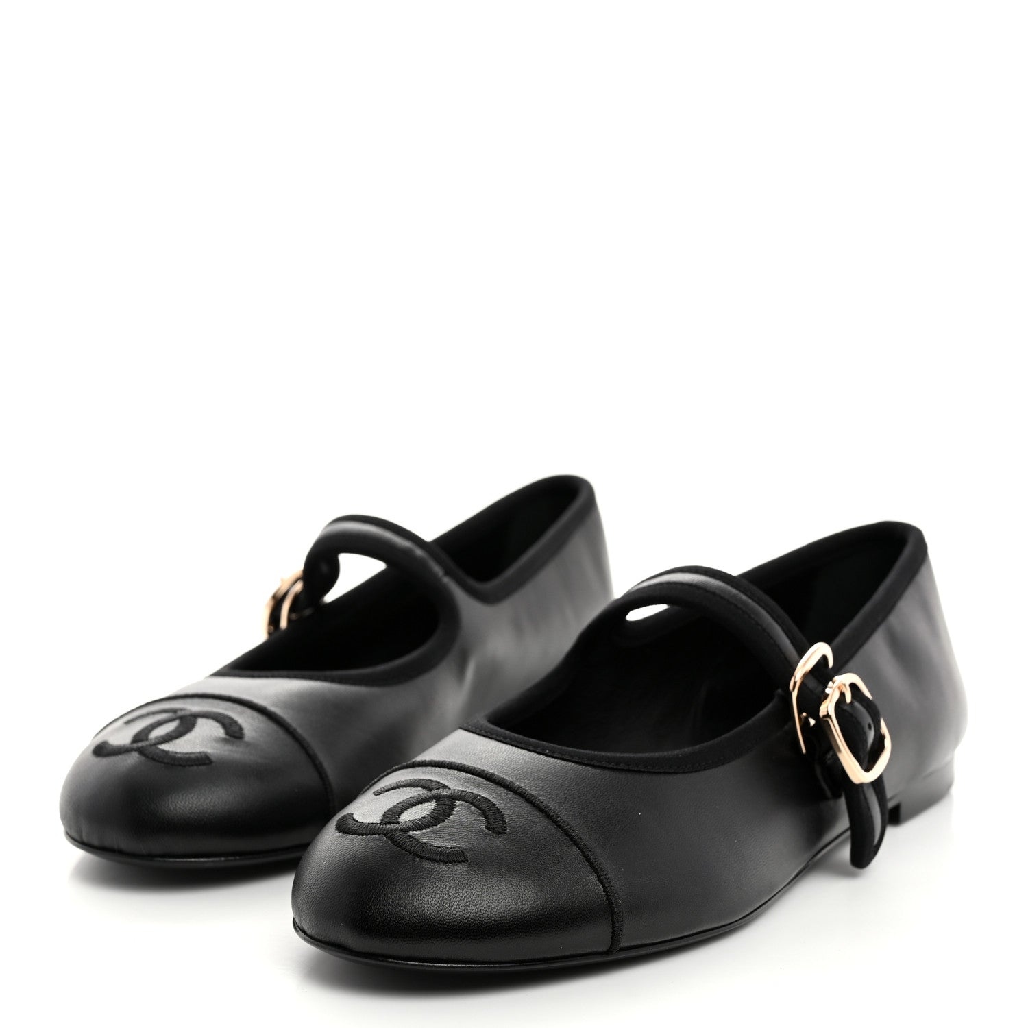 Chanel Lambskin Mary Jane Flats 37.5 Black 3 of 9