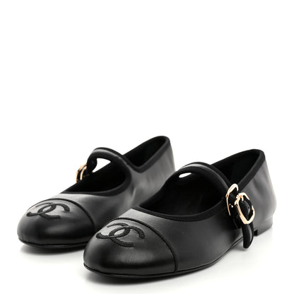 Chanel Lambskin Mary Jane Flats 37.5 Black 3 of 9