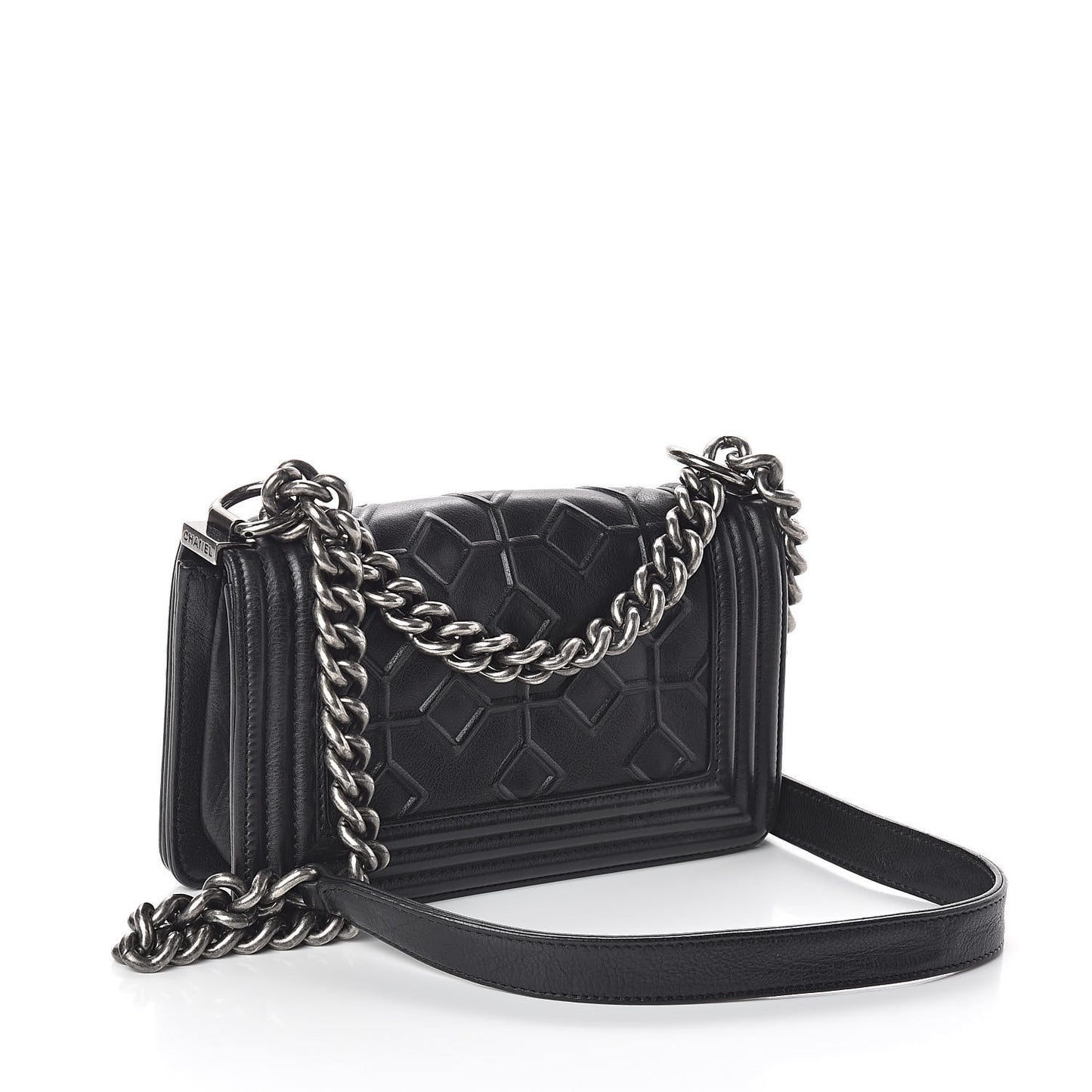 Calfskin Embossed Crystal Small Boy Flap Black