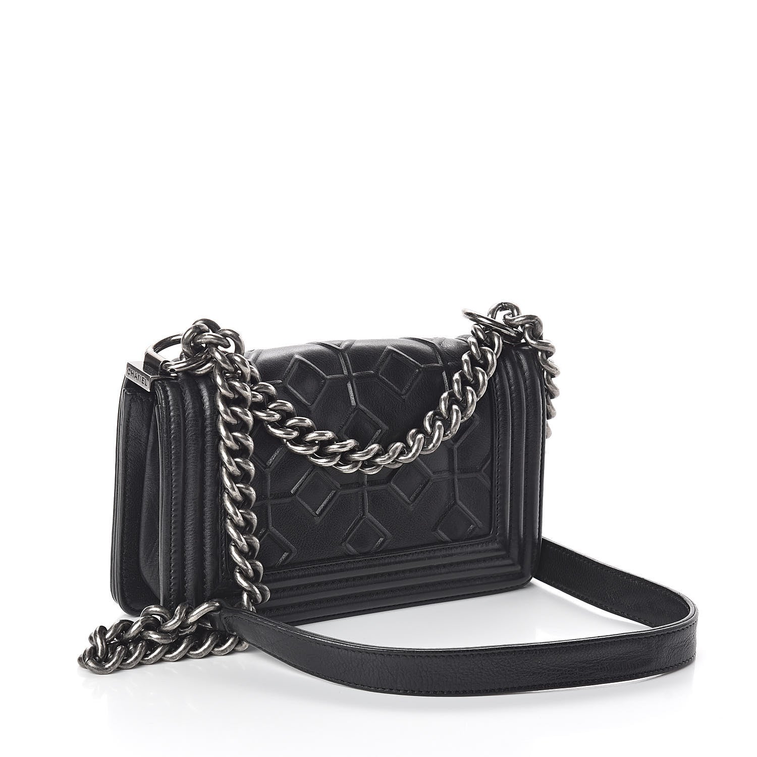 Chanel Calfskin Embossed Crystal Small Boy Flap Black 3 of 9