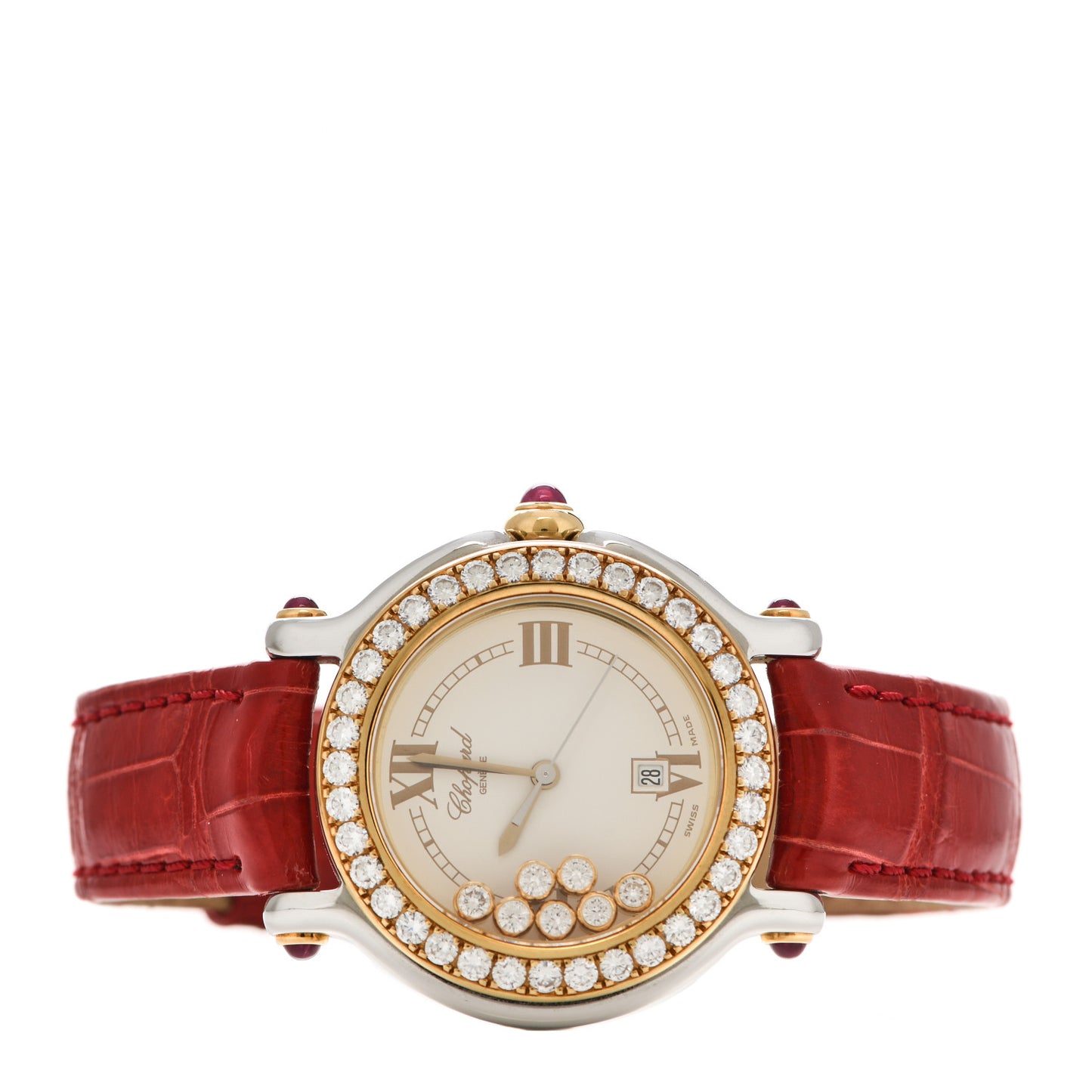 Stainless Steel 18K Yellow Gold Alligator Diamond Bezel 32mm Happy Sport Quartz Watch