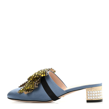 Gucci Silk Satin Crystal Embellished Bow Mules 38 Carta Zucchero 1 of 17