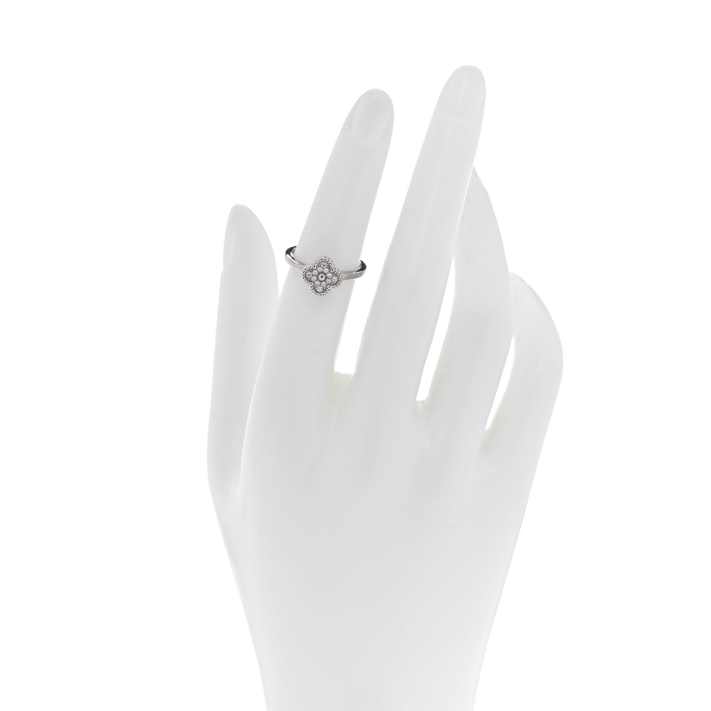 18K White Gold Diamond Sweet Alhambra Ring 50 5.25