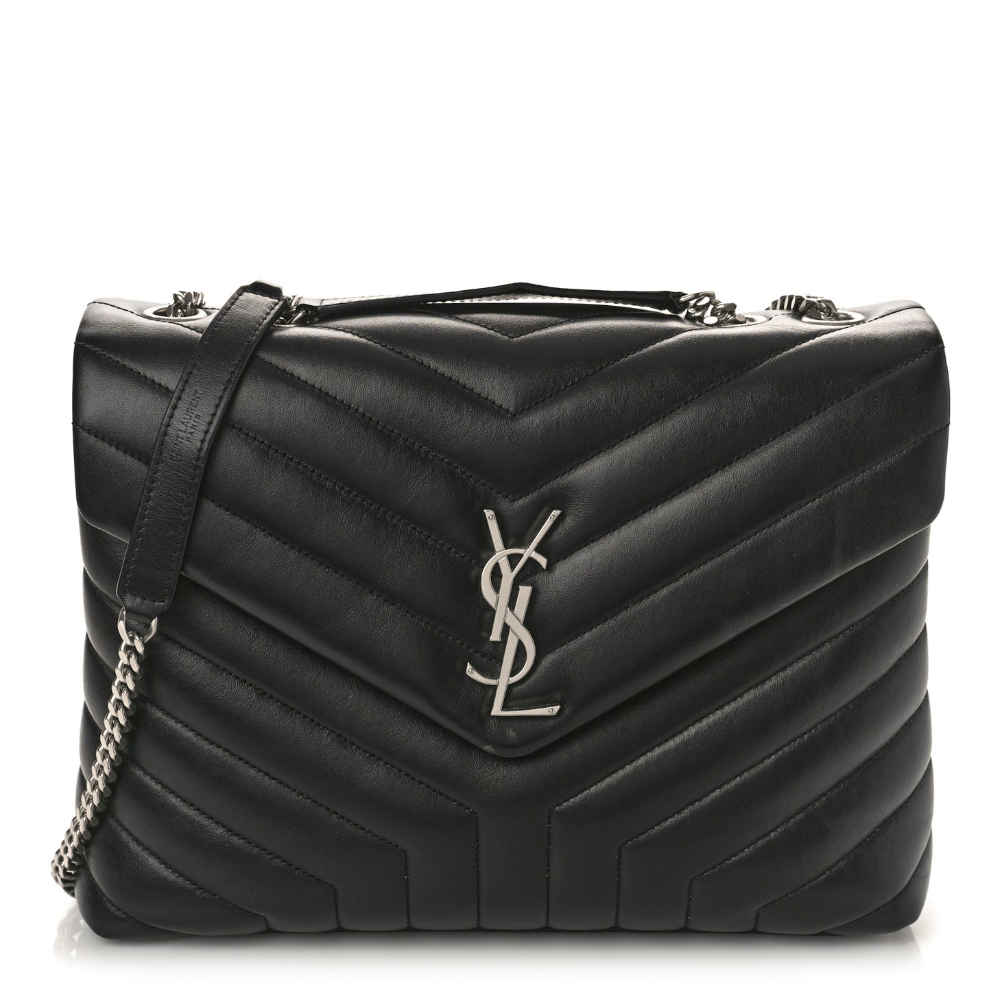 Calfskin Y Quilted Monogram Medium Loulou Chain Satchel Black