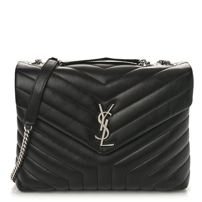 Saint Laurent Calfskin Y Quilted Monogram Medium Loulou Chain Satchel Black 1 of 9