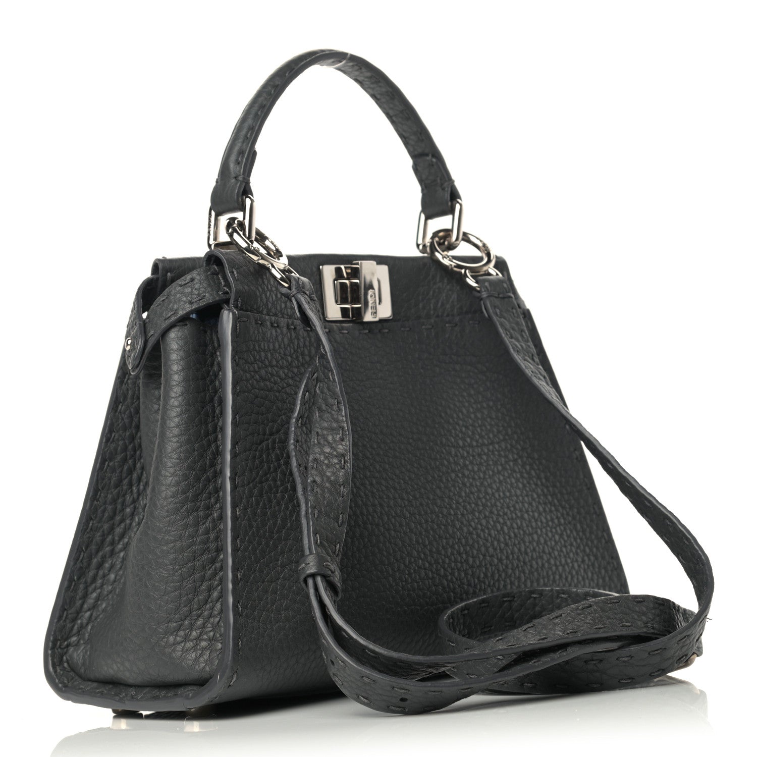 Fendi Cuoio Romano Alcantara Selleria Mini Peekaboo Iconic Satchel Asphalt Sky Blue 3 of 11
