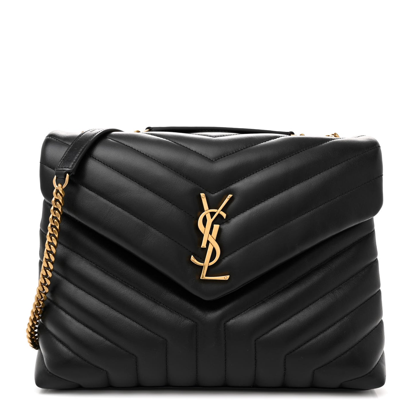 Calfskin Y Quilted Monogram Medium Loulou Chain Satchel Black