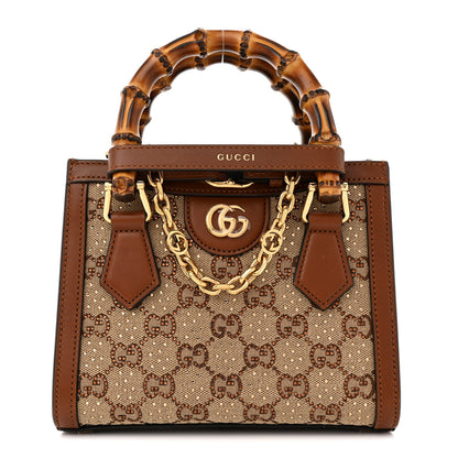 Gucci New Canvas Charisma Calfskin Crystal GG Monogram Mini Diana Tote Bag Camel Ebony 1 of 10