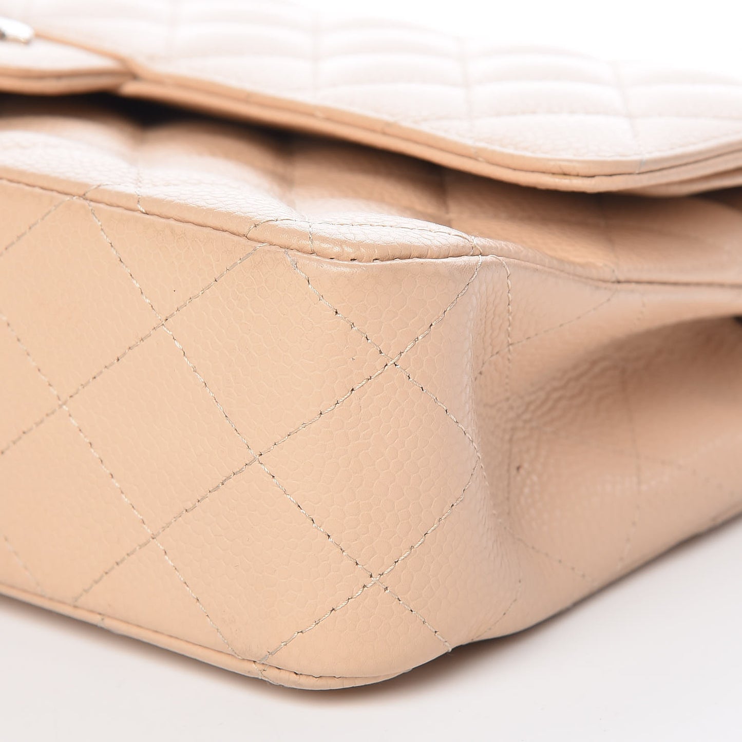 Caviar Quilted Medium Double Flap Beige