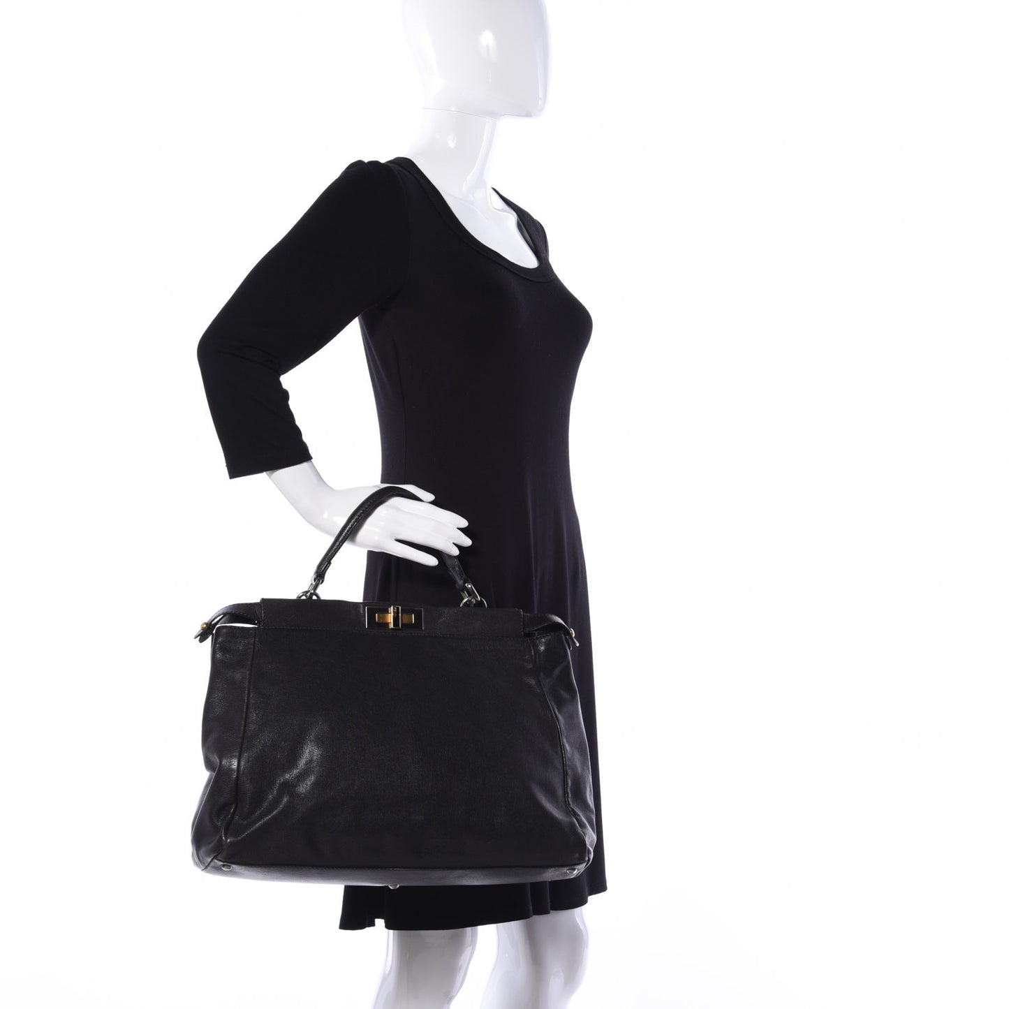 Goatskin Large Peekaboo Iconic Satchel Black