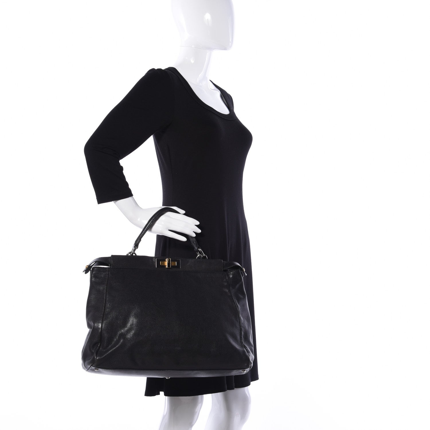 Fendi Goatskin Large Peekaboo Iconic Satchel Black 3 of 11