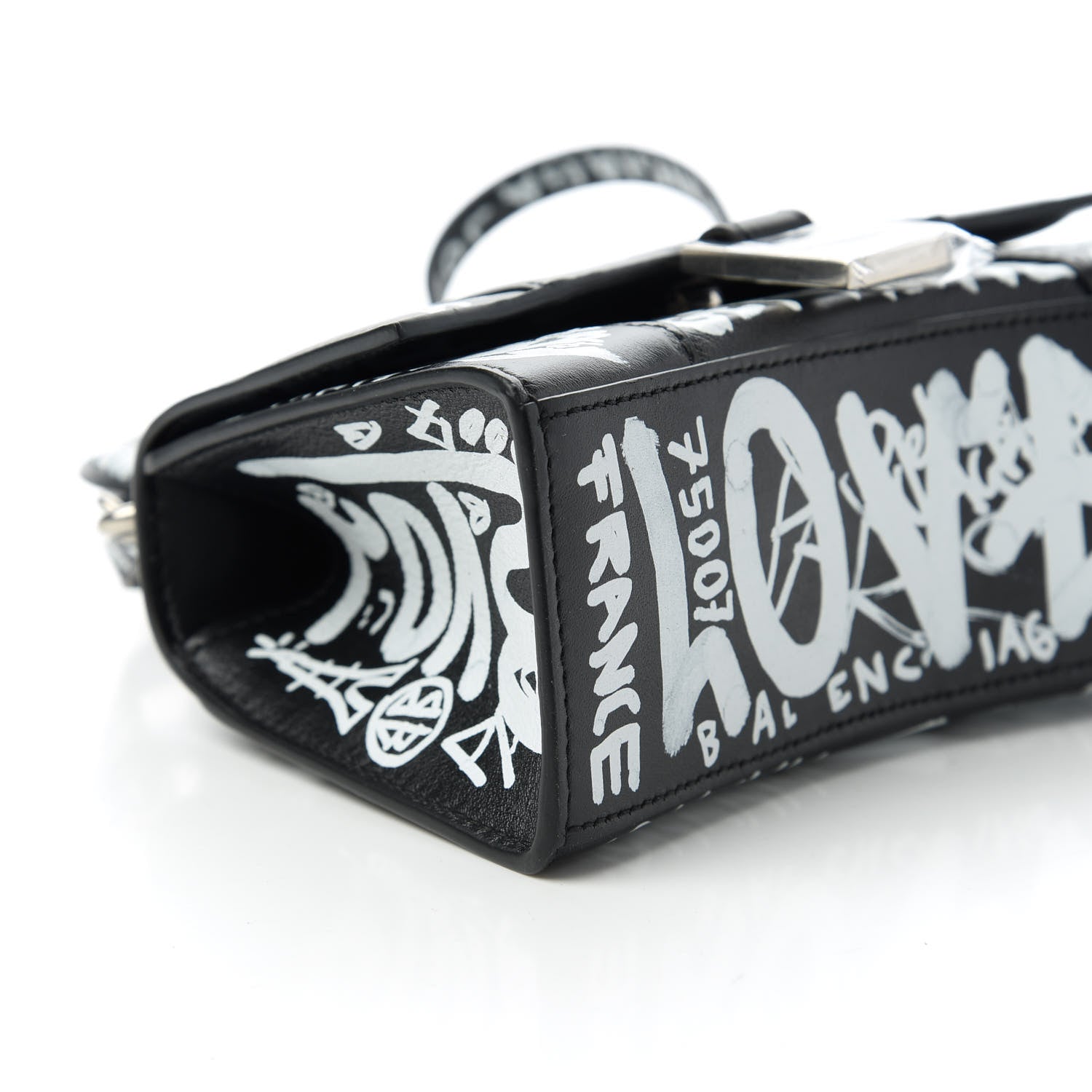 Balenciaga Smooth Calfskin Graffiti Hourglass Top Handle Bag XS Black White 6 of 9