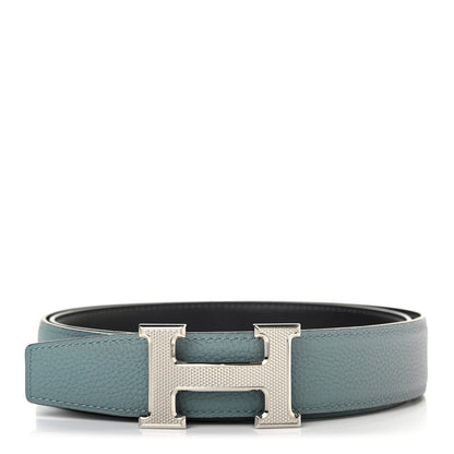 Hermes 135 Togo 32mm Guilloche H Belt 90 Ciel Graphite 1 of 9